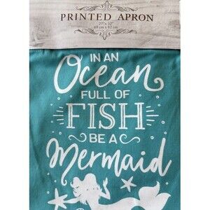 Nantucket Nautical Beach Printed Chef Apron 100% Cotton Be A Mermaid Ocean Blue